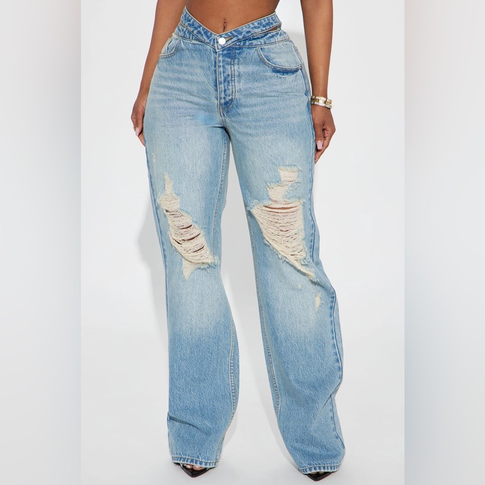 Women's Light Blue Distressed Jeans
